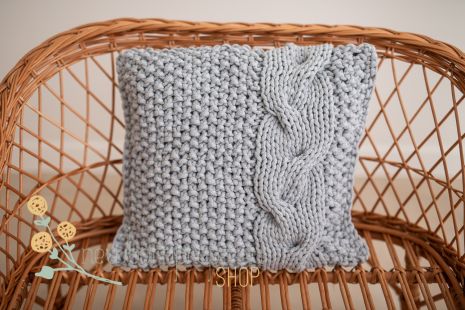 Crochet pillow cover 100% cotton grey 1