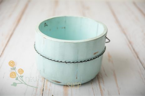 Wooden bucket with a wire - ready to ship - ocean breeze