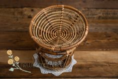 Round rattan armchair - dark vintage