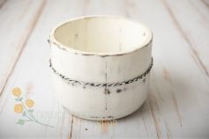 Wooden bucket with a wire - ready to ship - off-white