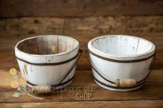 Recycle wood bucket - distressed white