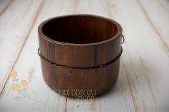 Wooden bucket with a wire - ready to ship - vintage brown